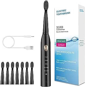 Sonic Electric Toothbrush with 8 Brush Heads for Adults Rechargeable Electric Power Toothbrushes, 5 Modes Timer Electric Toothbrush IPX7 Waterproof 8 Hours Fast Charge for 30 Days (Black)