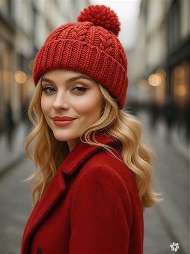 聖誕紅的溫度｜手編絨毛帽