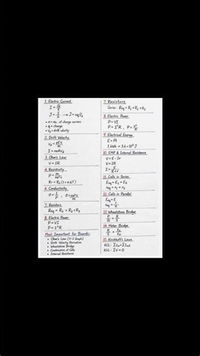 class 12 chapter 3 short note, current electricity short note, formula sheet