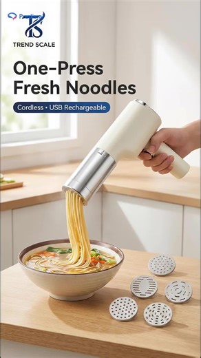 Discover the Handheld Electric Noodle Machine, your new kitchen companion! 🍝 This cordless, automatic pasta maker simplifies the process of creating delicious noodles with ease. Equipped with six interchangeable molds, it offers versatility for all your pasta cravings. Experience the joy of fresh pasta in minutes, while saving time and energy with efficient 7 oz. extrusion. Perfect for both beginners and seasoned chefs, this gadget elevates your culinary skills and brings a touch of innovation 