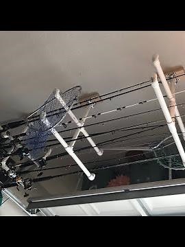 DIY PVC pipe fishing pole holder ceiling storage rack