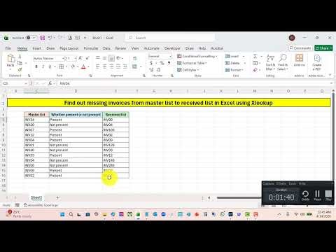 Find out missing invoices from master list to received list in Excel using Xlookup