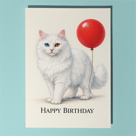 Cat Breeds Series Turkish Angora Cat Happy Birthday Card Premium Quality Greeting Card Envelope Personalised Odd Eyed Cat White Breed - Etsy Canada