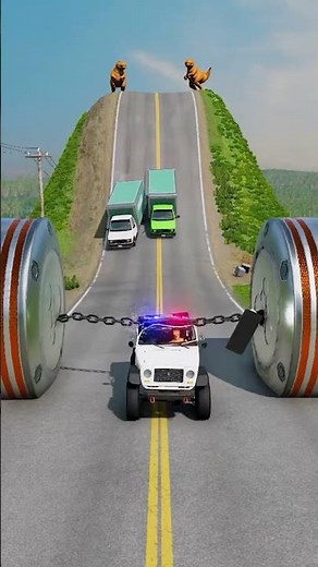 Cars vs Chained Bollards Crash - BeamNG Drive #beamng #shorts