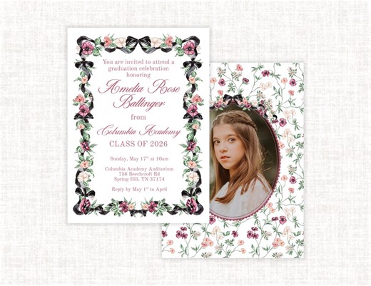 Classic Graduation Announcement, Heirloom Graduation Invitation, Grandmillennial Party Invite, Preppy High School College Graduation - Etsy