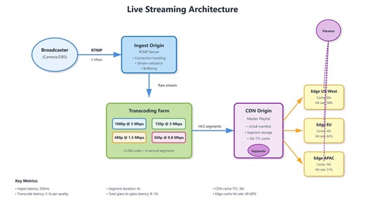 Live Streaming Architecture: Ingest, Transcoding, and Delivery at Scale