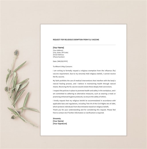 Religious Exemption From Flu Vaccine Template: Form & Guidance for Individuals Seeking Vaccine Waivers, Vaccine Exemption - Etsy