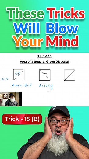 Area of a Square - Given Diagonal - Part-2 Guinness And Math Guy I do live sessions daily from Monday to Friday at: EST 10:00 a.m. GMT/UTC 2:00 p.m. GST 6:00 p.m. (Dubai time zone) Masterclasses on Saturdays at: EST 12:00 p.m. GMT/UTC 4:00 p.m. GST 8:00 p.m. (Dubai time zone) Get my FREE online course "Never Memorize Your Times Tables Again": https://guinnessandmathguy.mykajabi.com/pl/2148310031 To explore all our online courses, visit: www.guinnessandmathguy.com Click here to see how I can help