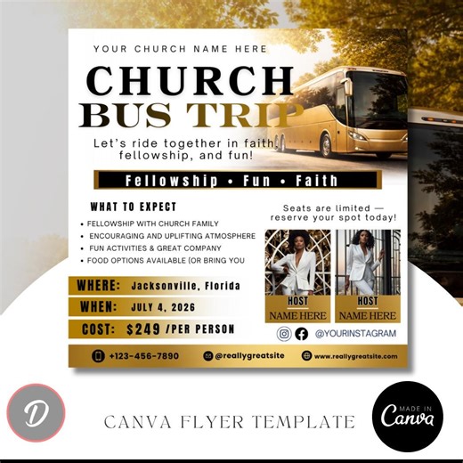 Church Bus Trip Flyer Template - Editable Itinerary Design for Group Travel, Tours, Historical Trips, and Church Events / Travel Flyer Ig - Etsy UK