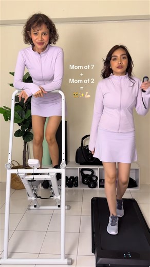 Replying to @Joane Jungle Our simple tips as a mom : Jaga makan sikit, workout, matching outfits and tumee glo ✨ Not magic but consistent ❤️ Mana satu nak pilih? Staircase stepper or walking pads? 👯‍♀️ : @Mitchi_ Live : @emmaskinroomx 👚 : @FUYOGIMY