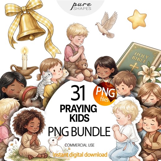 Praying Kids Cartoonish Clipart Png Download, Christian Kids, Cute Praying Children, Praying Boys and Girls, Praying Baby, Kid Prayer - Etsy