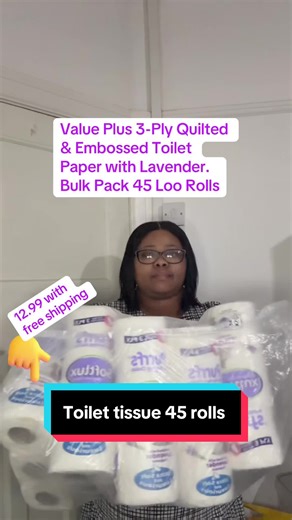 Value Plus 3-Ply Quilted & Embossed Toilet Paper with Lavender | Ultra Soft, Strong & Skin Kind | Premium Bathroom Tissue | 100% Virgin Pulp | Bulk Pack 45 Loo Rolls. #toiletrolls #tissue #toilette #fyp #tiktokmademebuyit