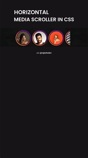 Rajesh | Full Stack Developer on Instagram: "Build an Instagram-style horizontal media scroller using just HTML & CSS. Clean layout, hover glow, smooth scroll — and no JavaScript! Save this for your next project & tag your frontend buddy who still scrolls vertically. . . . . . #cssmagic #codingreels #frontendtips #webdesigninspo #uiuxdesign #htmlcssjs #webdevelopment #techreels #codewithme #programminglife #cssanimation #developerreels #reelsforcoders #indiantechcreator #explorepage #reelitfeeli