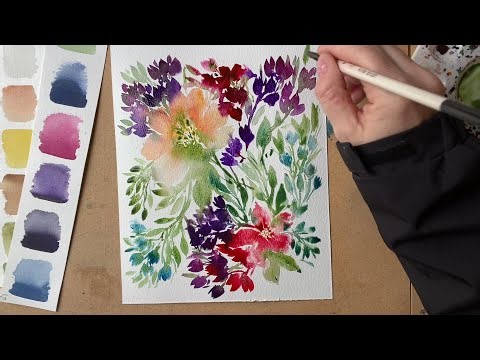 Spring Watercolour Floral - peach and purple