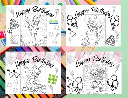 Fairy Birthday Activity Sheet: Tinkerbell Coloring Page, Kids Party Game, Tinkerbell, Birthday Tinkerbell, Coloring Pages,(digital Download) - Etsy