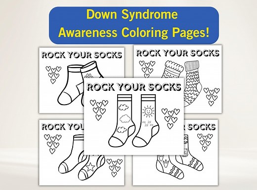 Down Syndrome Awareness Coloring Pages, 11 Unique Pages, World Down Syndrome Day, Parent Teacher Printable, Rock Your Socks, Class Activity - Etsy