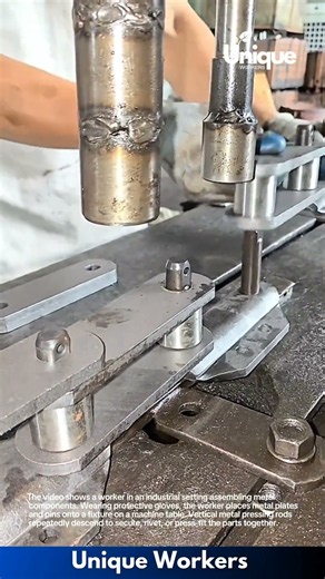 Industrial Assembly: Worker Operating a Press Machine for Metal Components