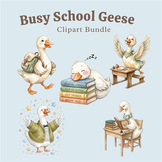 Busy School Geese Clipart Bundle, Watercolor Teacher Animals, Classroom Graphics, Cute Back to School Kids Illustrations - Etsy