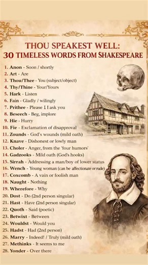 soulfulreadsbyditi on Instagram: "✨ Thou speakest well! ✨ Exploring Shakespeare’s timeless words reminds us how language evolves yet literature remains eternal. From “thou” to “peradventure,” these beautiful expressions still echo the magic of the Bard’s world. 📖❤️ If you love literature, classics, and the charm of old English — this one’s for you. . . . . ( Shakespeare, timeless words, English literature, classic vocabulary, literary learning, old English, literature lovers, language history, 