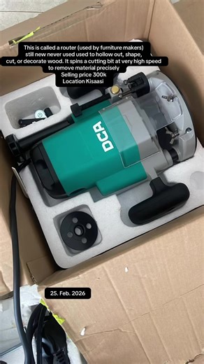 This is called a router (used by furniture makers) still new never used used to hollow out, shape, cut, or decorate wood. It spins a cutting bit at very high speed to remove material precisely Selling price 300k Location Kisaasi