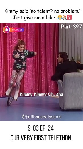 Full House Classics | 🎬 Full House – Season 3, Episode 24: “Our Very First Telethon” 📍Part 397 – Kimmy Gibbler’s Cycling Spectacle 🚴‍♀️ Kimmy woke Danny like... | Instagram