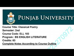 BS English Literature ✨ || 2nd Semester || Classical Poetry (CODE ELL 103 ) Complete Notes