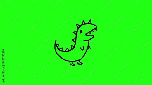 4K Hand drawn dinosaurus frame by frame animation on chroma key green screen background.
