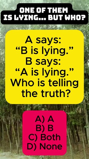 A Says B is Lying, B Says A is Lying 🔄 | Truth-Lie Logic Puzzle | IQ VistaX #iqvistax #LiarParadox
