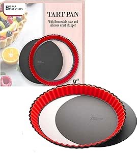 Fluted Tart Pan 9 inch Removable Bottom-Round Oreo Tart Pan with Crust Shaper Ring-Nonstick Carbon Steel Tart Molds for Baking, Fruit Tart, Pies & Quiche Baking Dish