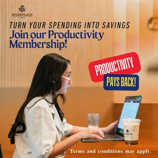 5.9K views | ✨ “Unlock rewards while you work!  Spend a minimum of ₱500 in a single transaction to join our Productivity Membership Program—or register for FREE if you’re a Weekly or Monthly customer! ☕ Every ₱100 = 1 point you can use as payment. #WorkplaceCafe #ProductivityPaysBack | Workplace Cafe | Facebook