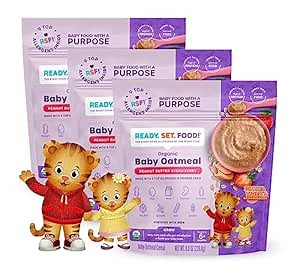 Ready Set Food Organic Baby Oatmeal Cereal – Safe & Easy Early Allergen Exposure for Babies 6+ Months, Organic Baby Food with 9 Top Allergens: Organic Peanuts, Milk, Eggs, Cashews & More (3-Pack)