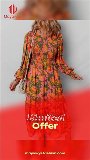Smocked Floral Print Long Sleeve Maxi Dress