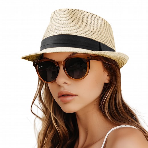 Straw Fedora Hat for Women Men Packable Short Brim Roll Up Trilby Hat Panama Summer Beach Sun Hat UPF 50
