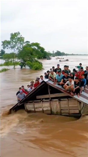 House Swept Away by Raging Waters — Residents Cling to Roof for Survival #shorts