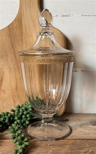 Vintage Glass Candy Jar / A H Heisey & Company / Footed Apothecary / Recessed Panels