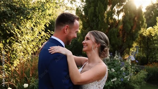 Newly married couple sharing an intimate moment together on their wedding day Stock Video