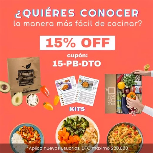 ¡Cocinar nunca fue tan fácil! 🥗✨ ¿Quieres comer delicioso y saludable sin pasar horas en el súper o pensando qué preparar? Con nuestros kits, recibes todo lo que necesitas directamente en tu puerta. 🎟️ ¡Tenemos un regalo para ti! Usa el cupón: 15-PB-DTO y obtén un 15% de descuento en tu primer pedido. ¡Haz clic en el link de la bio y elige tu menú de la semana! 🛒👩‍🍳 #practibox #kitsdecomida #recetaspasoapaso #comidasaludable | Practibox