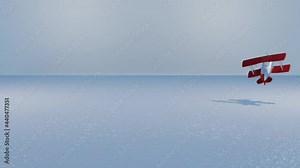 3D stylized model of a toy biplane takes off flies in a circle and lands. animated loop background. 3d render