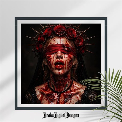 Gothic Horror Bleeding Oracle Wall Art - Dark Ritual Occult Decor - Macabre Bloody Rose Crown - Etsy UK
