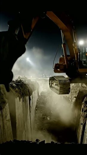 Night Shift Power: Excavator Digging Deep! 🚧