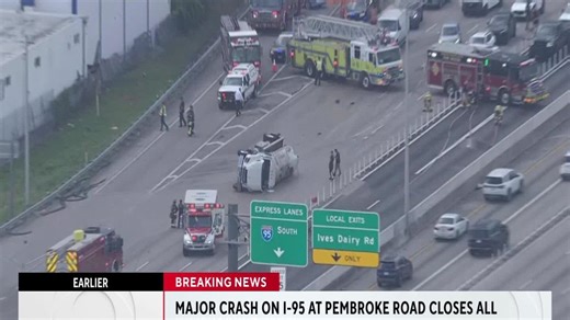Northbound lanes of I-95 closed in Broward after major crash Thursday morning