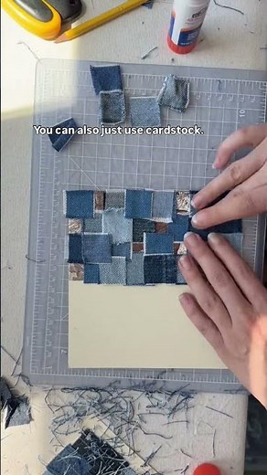 Free patchwork card tutorial - upcycle your old jeans and make denim art! #diygreetingcards