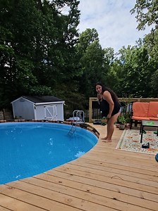 I cant believe we made it 😭 its been a journey!!! now i need to figure out these steps 😩 #abovegroundpool #poolcleaning #fyp #backyardvibes #poolsetup