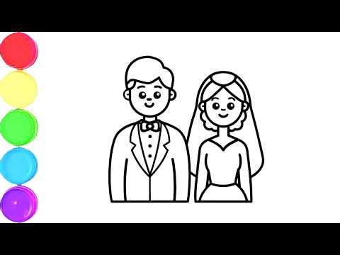 Cute Bride and Groom Drawing, Painting & Coloring For Kids and Toddlers_ Child Art
