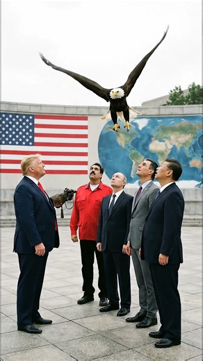 Donald Trump shows the eagle of the United States to Russia, China, Venezuela, and Spain.