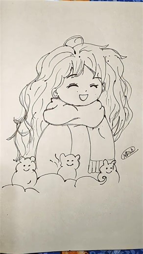 How to draw a cute girl with scarfs /step by step for beginners ✨💫#shorts #viral #foryou #ytshorts