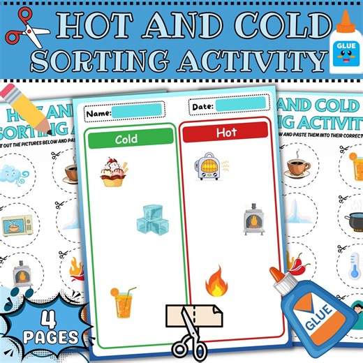 Hot and Cold Sorting Activity | Temperature Cut & Paste Worksheets for Kids | Instant Download | PDF - Etsy