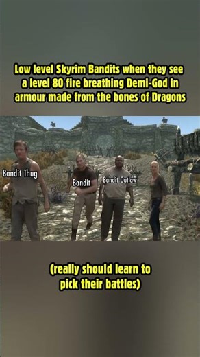 Low level Skyrim Bandits when they see a level 80 fire breathing Demi-God! #skyrim