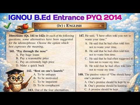 IGNOU B.Ed Entrance Previous Year Question Paper 2014 | Part B | English MCQs Solved