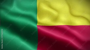 4K Textured Flag of Benin Animation Stock Video - Beninese Flag Waving in Loop - Highly Detailed Benin Flag Stock Video.
